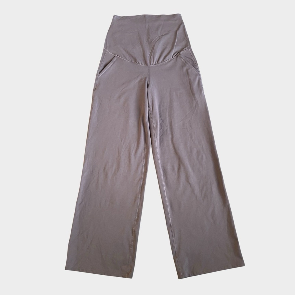 G4Free Maternity High Waistband Wide Leg Pants Size S Taupe Stretch Yoga Lounge